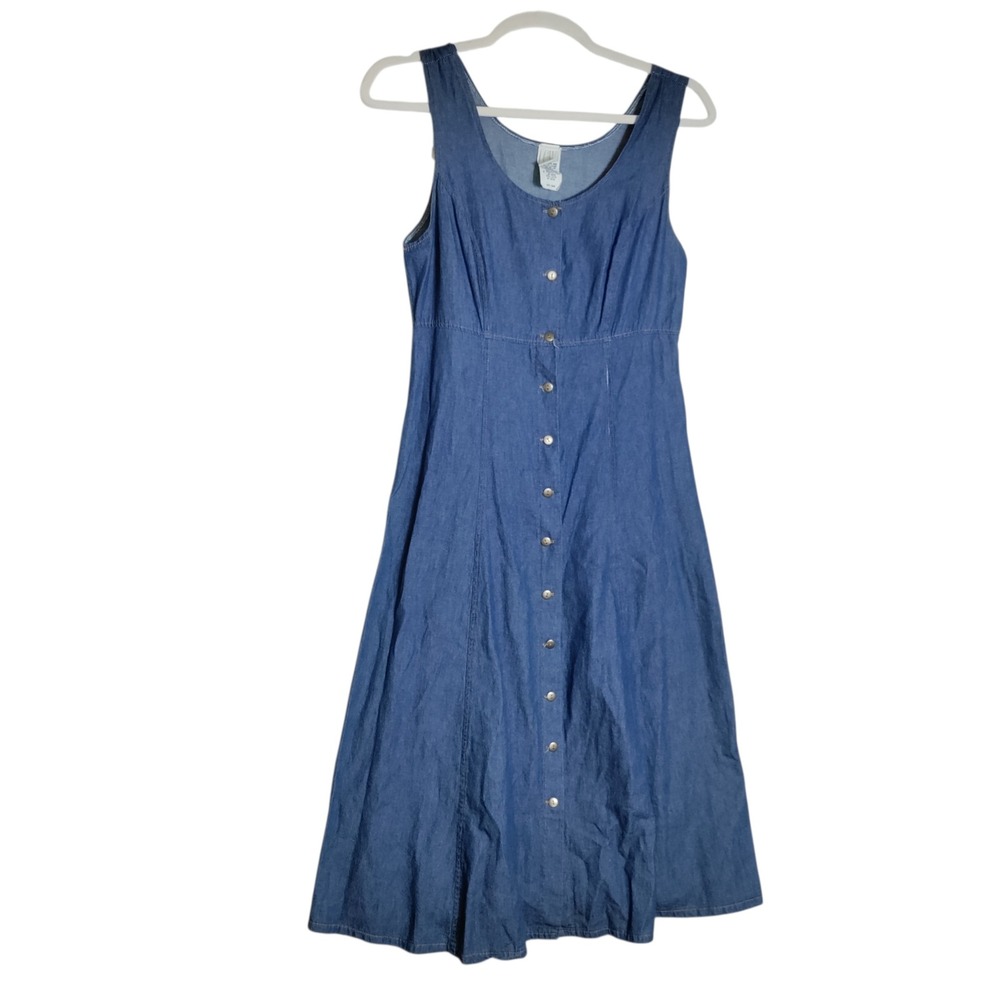 Clifford & Wills Vintage Denim Maxi Dress Blue Cotton Button Front Sleeveless L